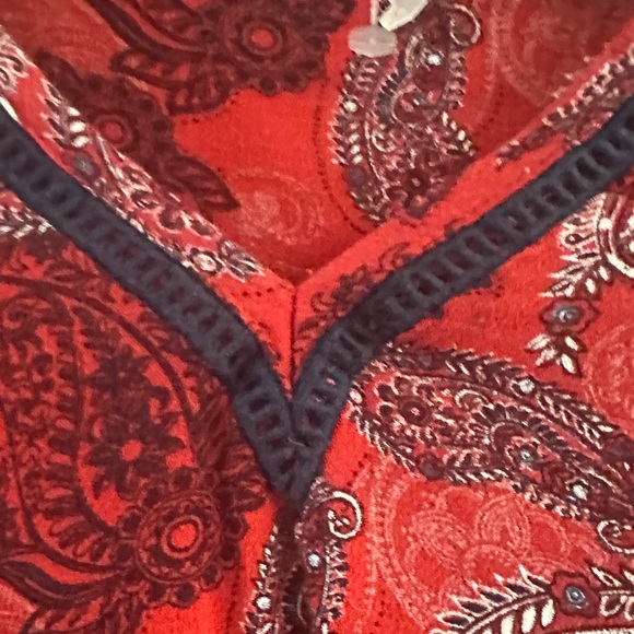 Chic Red Paisley Women's Blouse with flutter sleeves - Picture 3 of 8